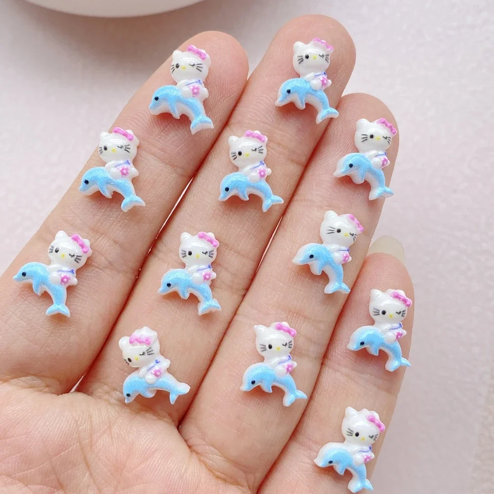 50pcs Resin Colorful Summer Beach Eye Mermaid Little Cat Cartoon Wearing Armor Figurines Flat back Nail Art DIY Scrapbook Crafts