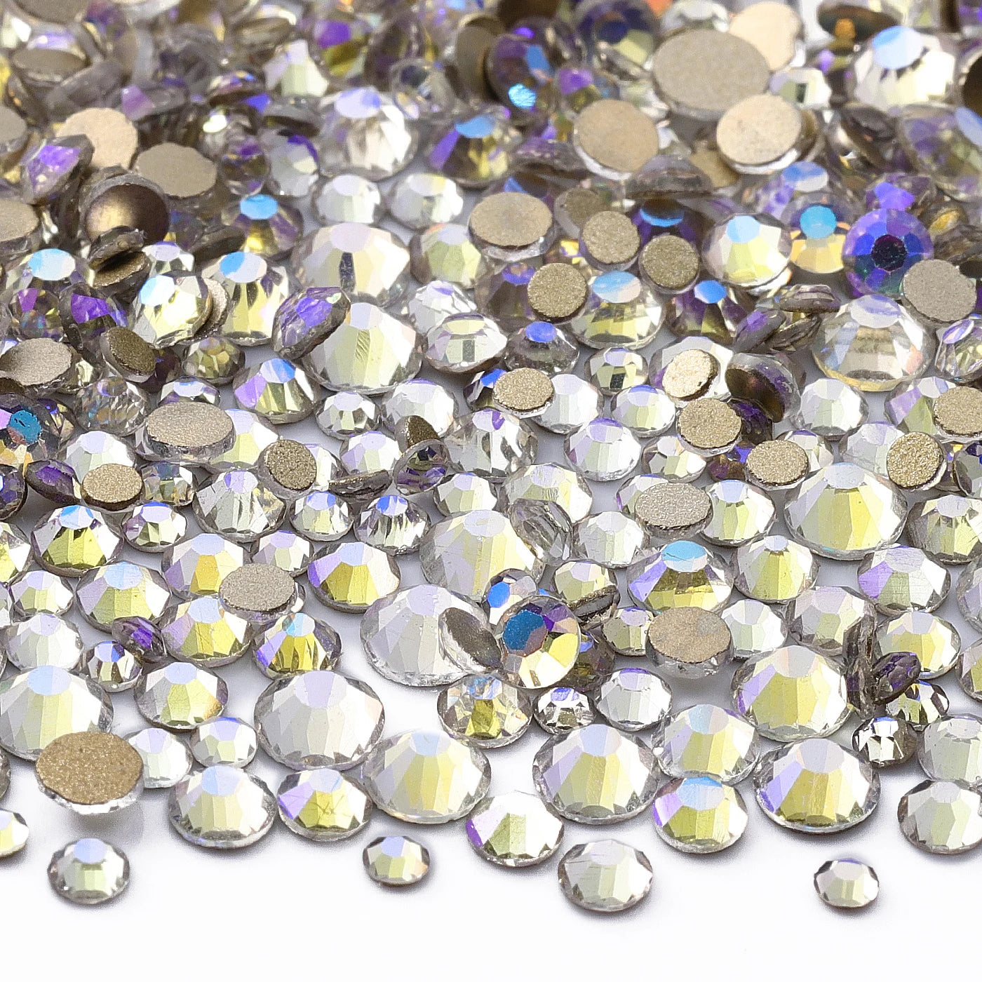 1440Pcs Mix Size SS3-SS20 Champagne Glass Flat Back Rhinestone Golden Shadow Glitter Non Hotfix Rhinestones for Nail Art Clothes
