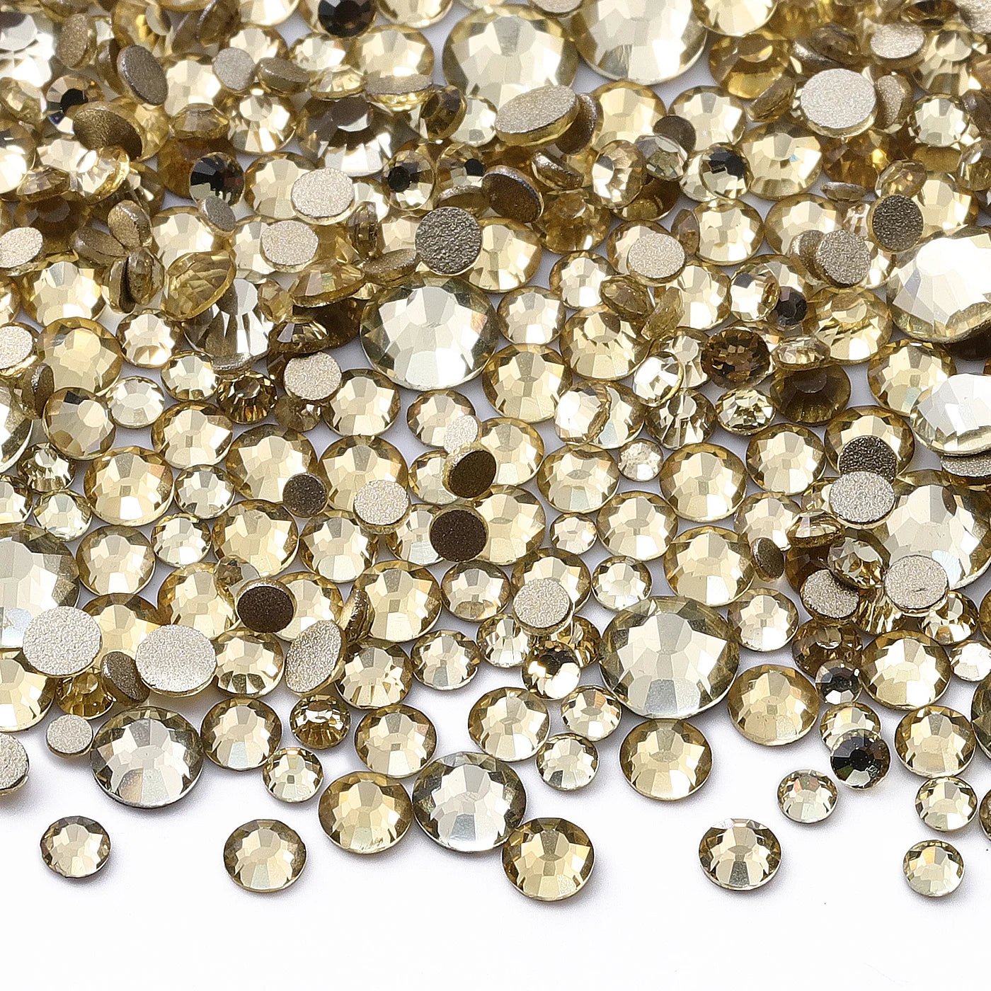1440Pcs Mix Size SS3-SS20 Champagne Glass Flat Back Rhinestone Golden Shadow Glitter Non Hotfix Rhinestones for Nail Art Clothes