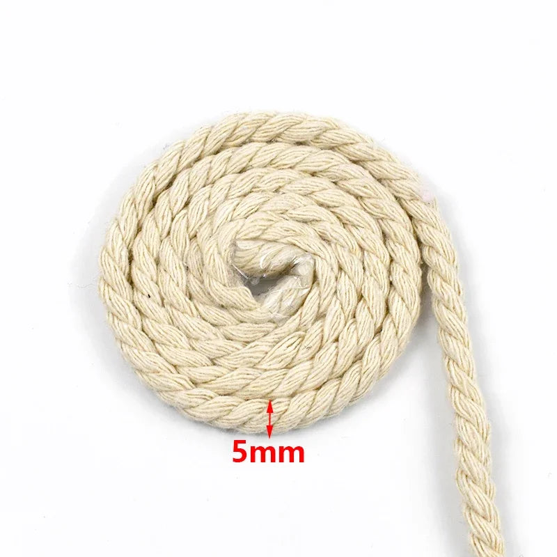 2/5/10M Beige 5-20mm Braid Macrame Cord 3 Shares Cotton Rope Twisted Ropes Thread Decorative String Bag Clothes Home Lace Sewing