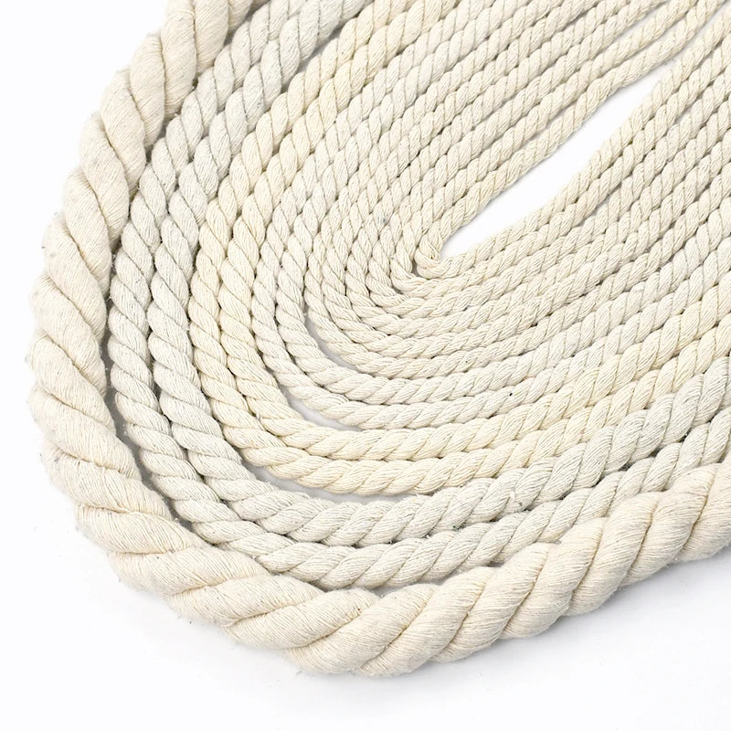 2/5/10M Beige 5-20mm Braid Macrame Cord 3 Shares Cotton Rope Twisted Ropes Thread Decorative String Bag Clothes Home Lace Sewing