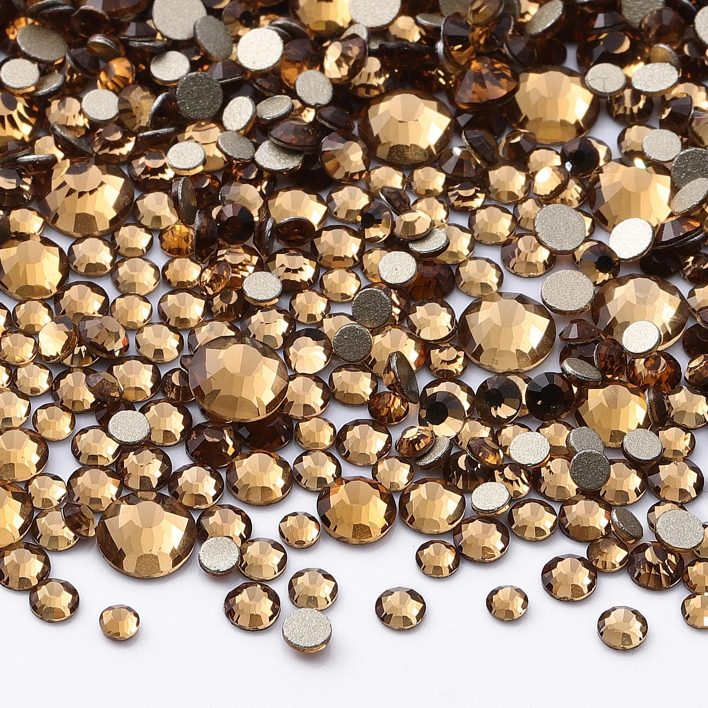 1440Pcs Mix Size SS3-SS20 Champagne Glass Flat Back Rhinestone Golden Shadow Glitter Non Hotfix Rhinestones for Nail Art Clothes