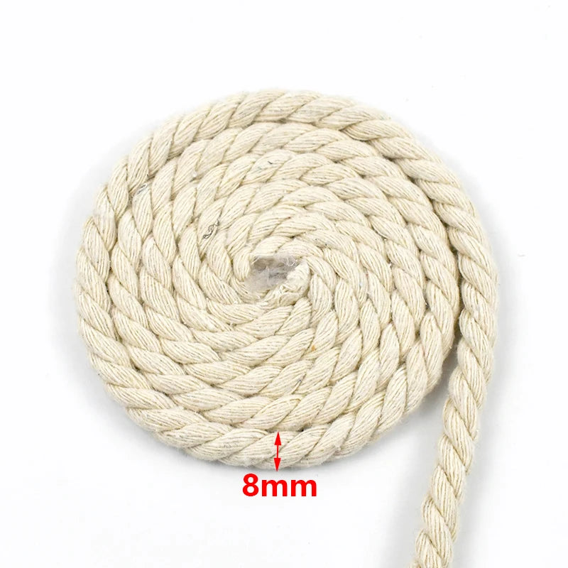 2/5/10M Beige 5-20mm Braid Macrame Cord 3 Shares Cotton Rope Twisted Ropes Thread Decorative String Bag Clothes Home Lace Sewing