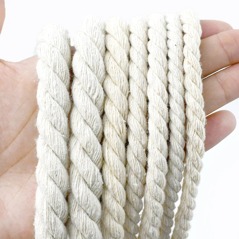 2/5/10M Beige 5-20mm Braid Macrame Cord 3 Shares Cotton Rope Twisted Ropes Thread Decorative String Bag Clothes Home Lace Sewing