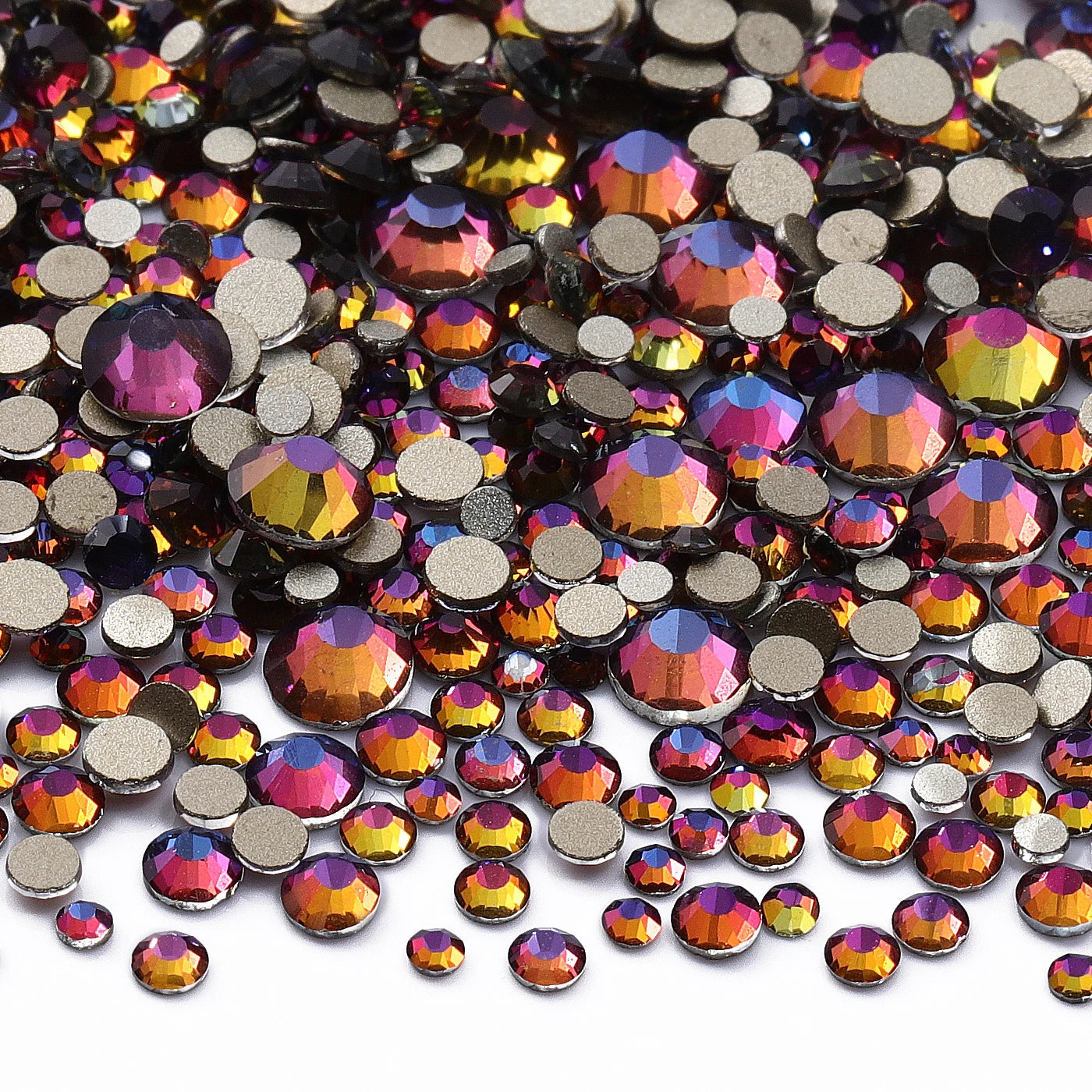 1440Pcs Mix Size SS3-SS20 Champagne Glass Flat Back Rhinestone Golden Shadow Glitter Non Hotfix Rhinestones for Nail Art Clothes