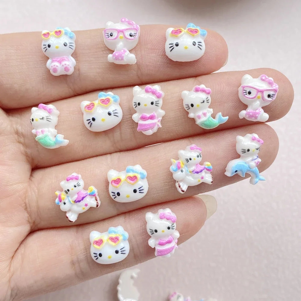 50pcs Resin Colorful Summer Beach Eye Mermaid Little Cat Cartoon Wearing Armor Figurines Flat back Nail Art DIY Scrapbook Crafts