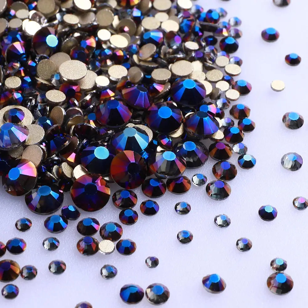 1440Pcs Mix Size SS3-SS20 Champagne Glass Flat Back Rhinestone Golden Shadow Glitter Non Hotfix Rhinestones for Nail Art Clothes