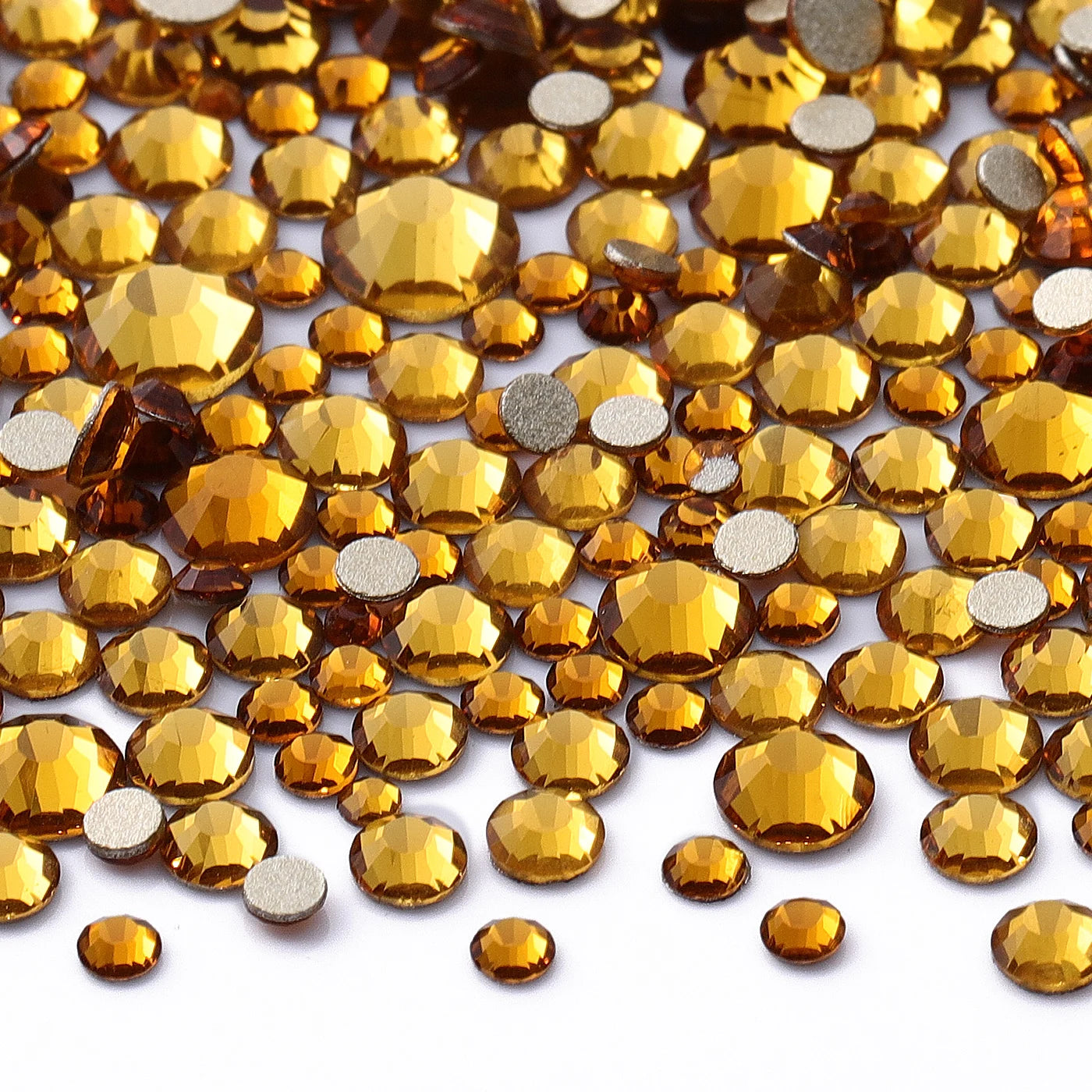 1440Pcs Mix Size SS3-SS20 Champagne Glass Flat Back Rhinestone Golden Shadow Glitter Non Hotfix Rhinestones for Nail Art Clothes