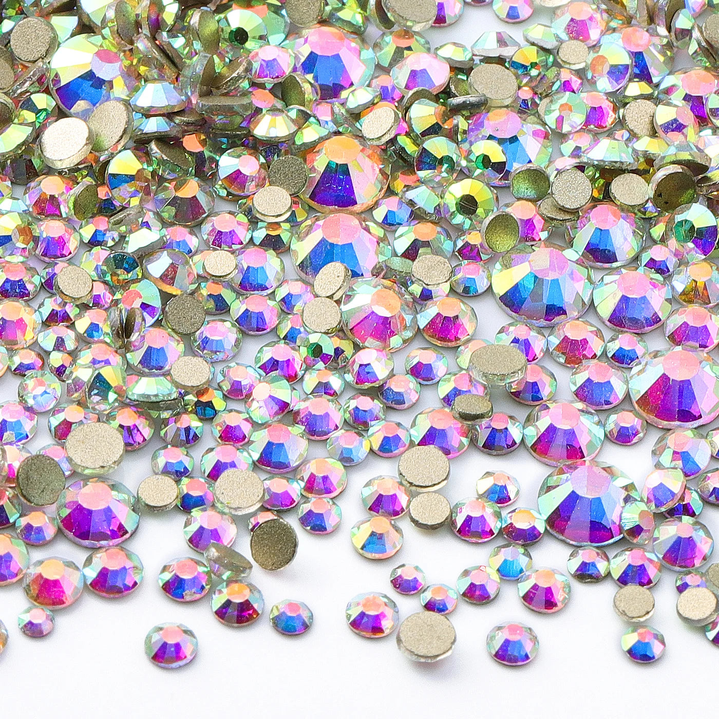 1440Pcs Mix Size SS3-SS20 Champagne Glass Flat Back Rhinestone Golden Shadow Glitter Non Hotfix Rhinestones for Nail Art Clothes