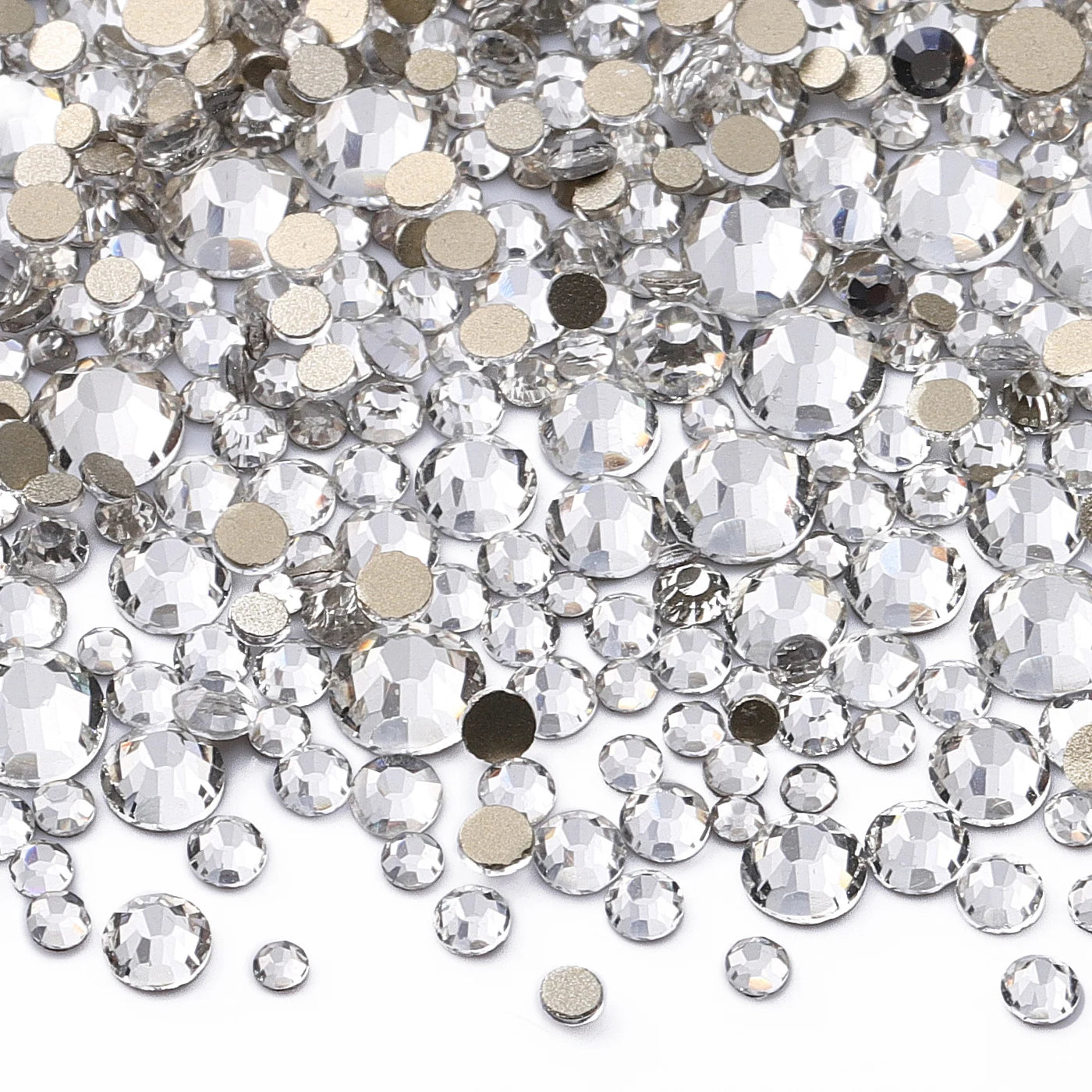 1440Pcs Mix Size SS3-SS20 Champagne Glass Flat Back Rhinestone Golden Shadow Glitter Non Hotfix Rhinestones for Nail Art Clothes