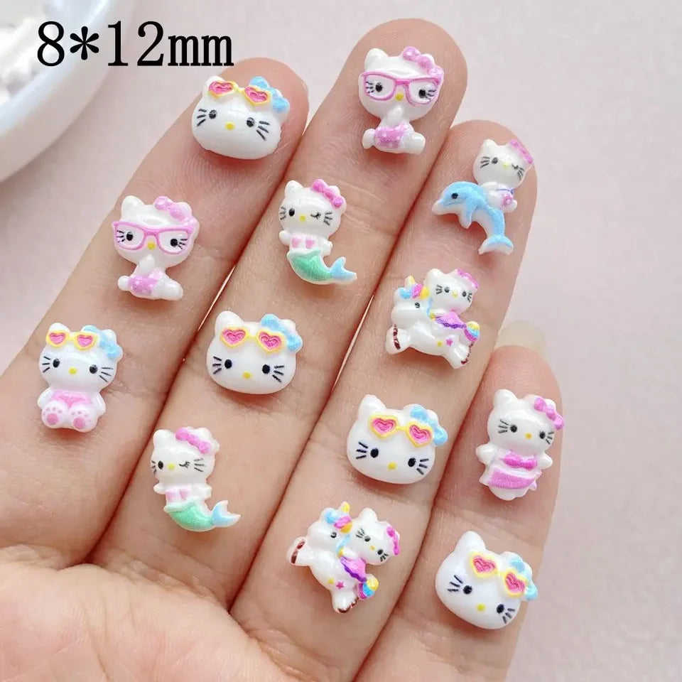 50pcs Resin Colorful Summer Beach Eye Mermaid Little Cat Cartoon Wearing Armor Figurines Flat back Nail Art DIY Scrapbook Crafts