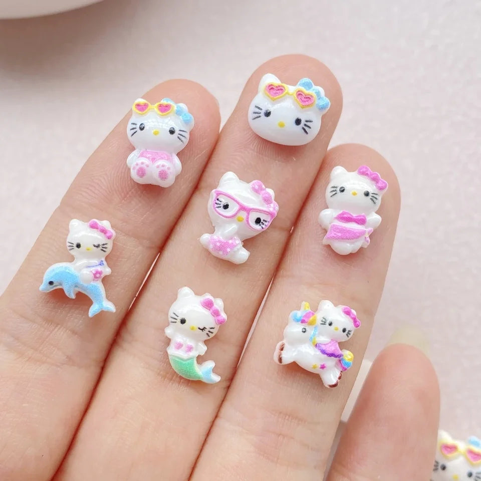50pcs Resin Colorful Summer Beach Eye Mermaid Little Cat Cartoon Wearing Armor Figurines Flat back Nail Art DIY Scrapbook Crafts