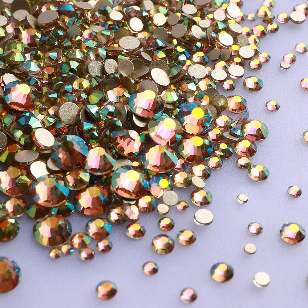 1440Pcs Mix Size SS3-SS20 Champagne Glass Flat Back Rhinestone Golden Shadow Glitter Non Hotfix Rhinestones for Nail Art Clothes