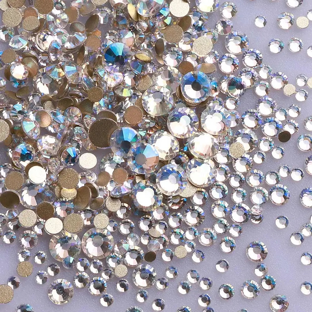 1440Pcs Mix Size SS3-SS20 Champagne Glass Flat Back Rhinestone Golden Shadow Glitter Non Hotfix Rhinestones for Nail Art Clothes