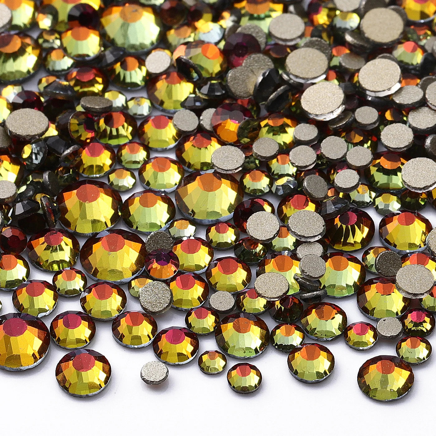 1440Pcs Mix Size SS3-SS20 Champagne Glass Flat Back Rhinestone Golden Shadow Glitter Non Hotfix Rhinestones for Nail Art Clothes