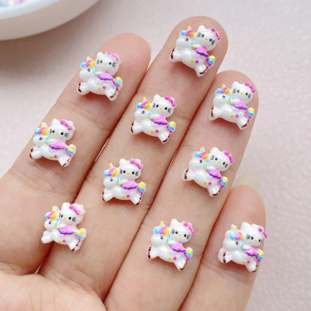 50pcs Resin Colorful Summer Beach Eye Mermaid Little Cat Cartoon Wearing Armor Figurines Flat back Nail Art DIY Scrapbook Crafts