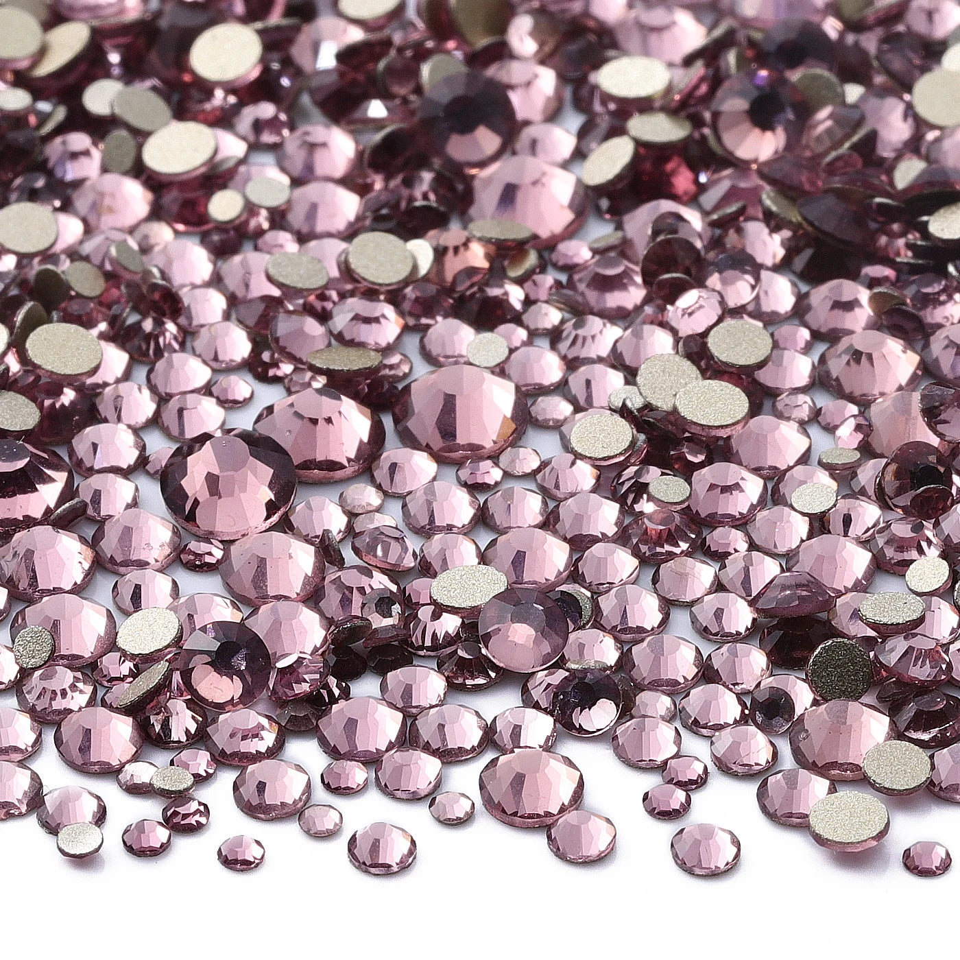1440Pcs Mix Size SS3-SS20 Champagne Glass Flat Back Rhinestone Golden Shadow Glitter Non Hotfix Rhinestones for Nail Art Clothes