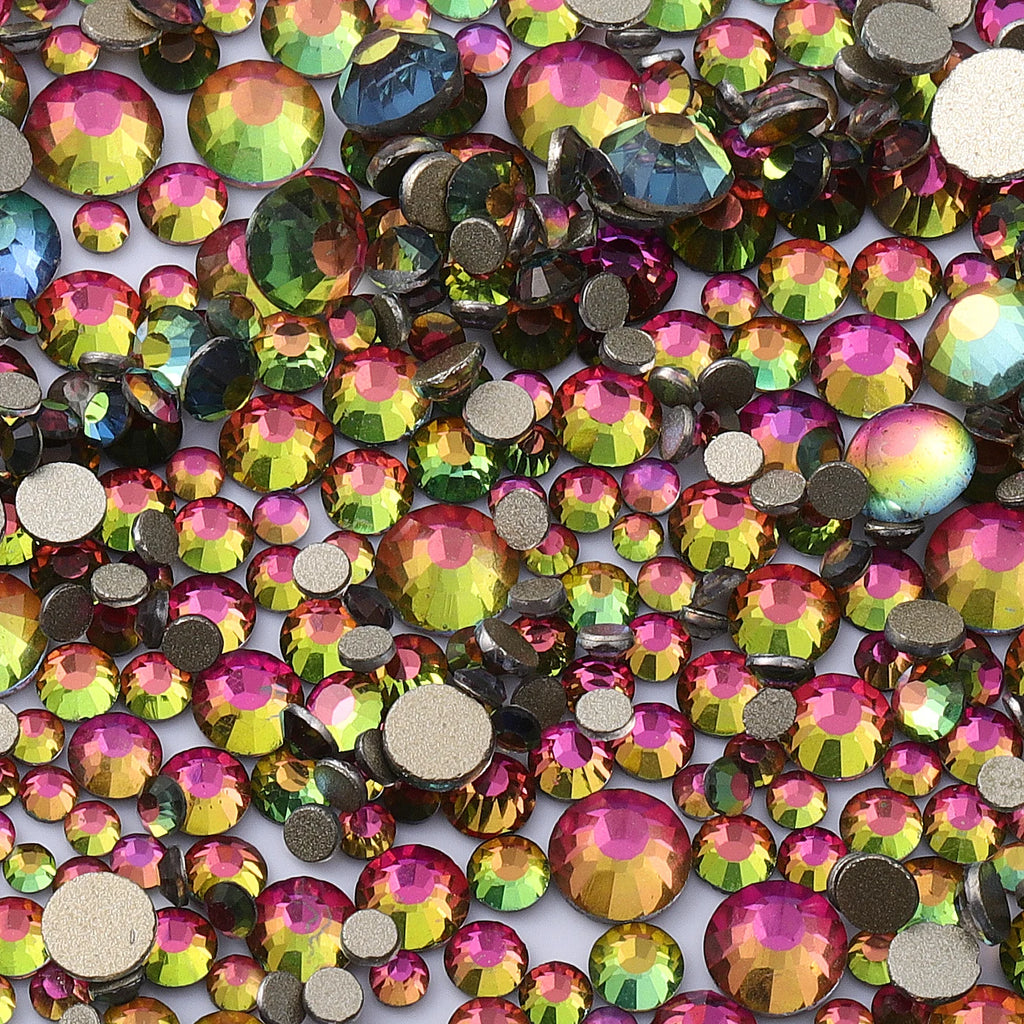 1440Pcs Mix Size SS3-SS20 Champagne Glass Flat Back Rhinestone Golden Shadow Glitter Non Hotfix Rhinestones for Nail Art Clothes