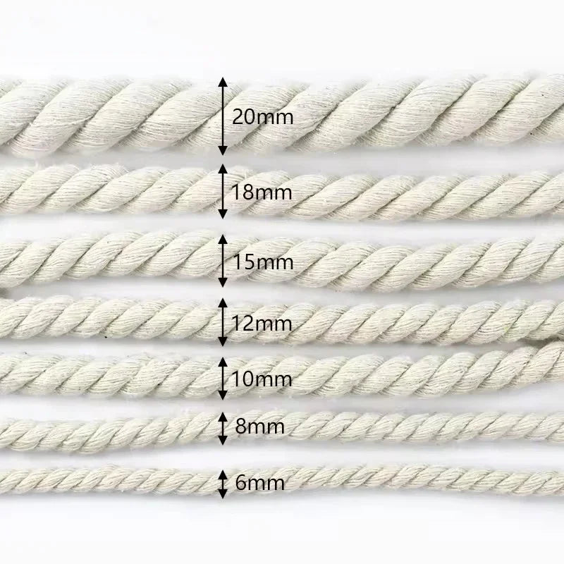 2/5/10M Beige 5-20mm Braid Macrame Cord 3 Shares Cotton Rope Twisted Ropes Thread Decorative String Bag Clothes Home Lace Sewing