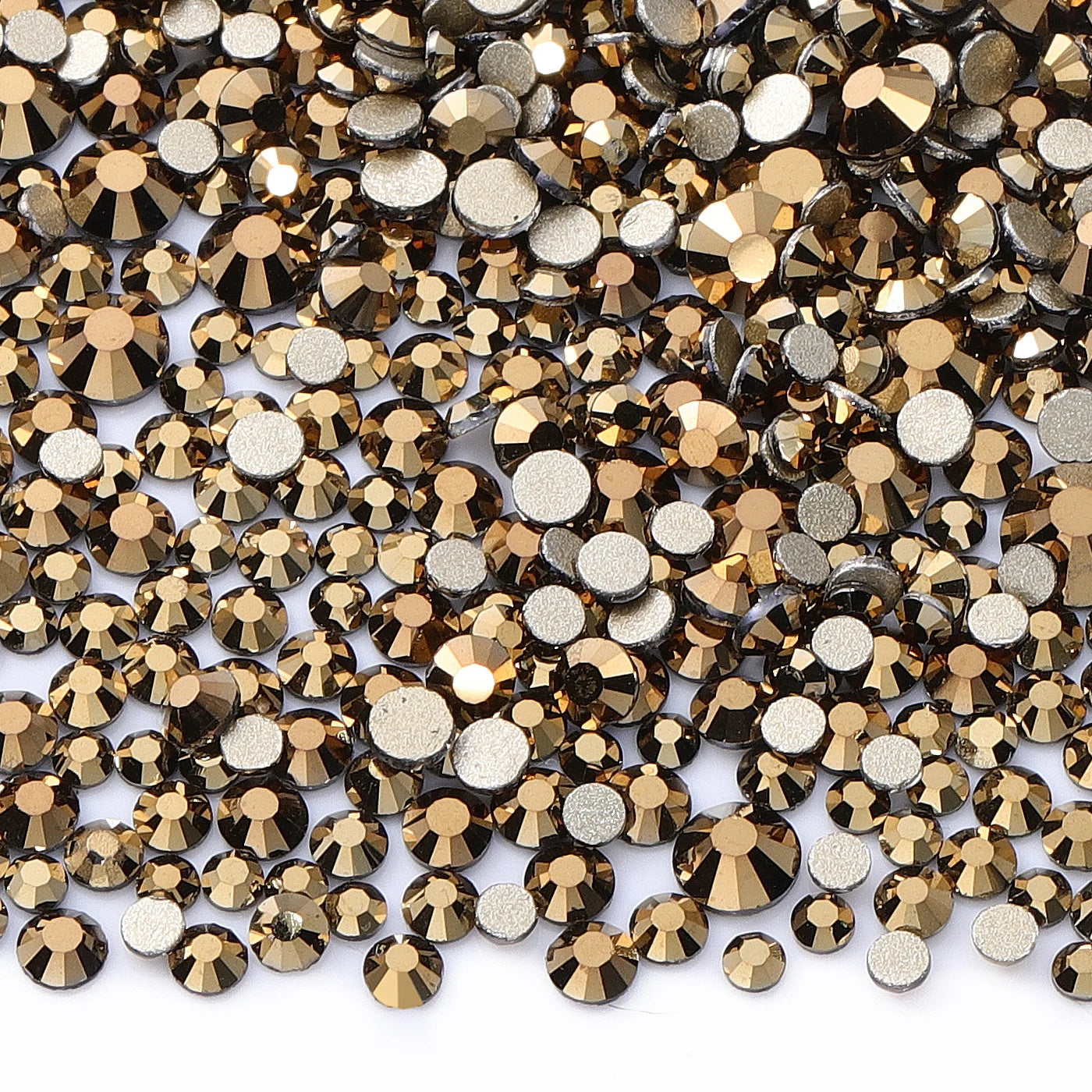 1440Pcs Mix Size SS3-SS20 Champagne Glass Flat Back Rhinestone Golden Shadow Glitter Non Hotfix Rhinestones for Nail Art Clothes