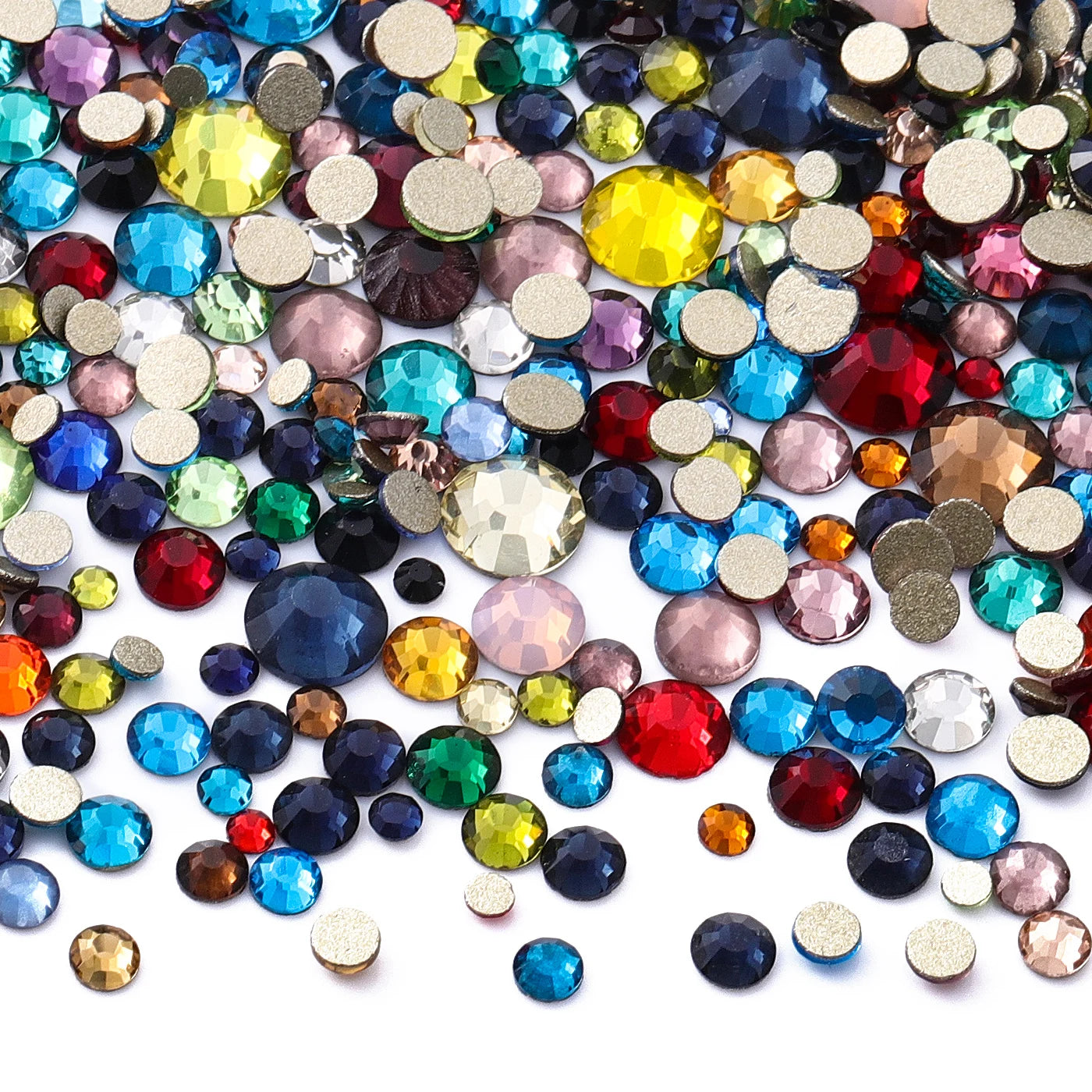 1440Pcs Mix Size SS3-SS20 Champagne Glass Flat Back Rhinestone Golden Shadow Glitter Non Hotfix Rhinestones for Nail Art Clothes